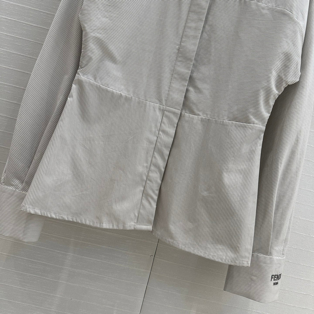 Fendi 25 Patchwork Waist Shirt Light Gray Cotton