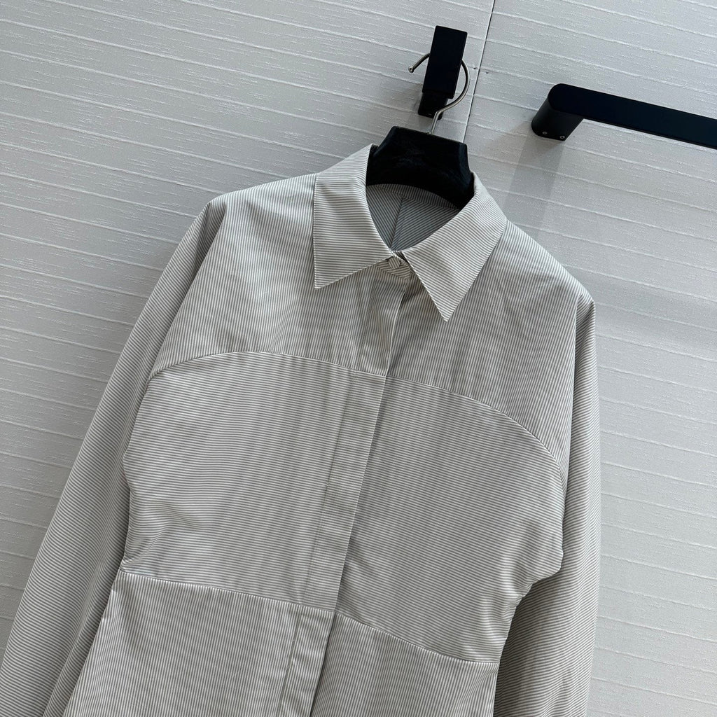 Fendi 25 Patchwork Waist Shirt Light Gray Cotton