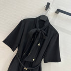 LV 25 Palace Style Short-Sleeved Dress Black Polyester