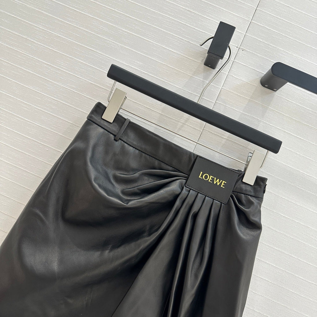 Loewe Draped Leather Skirt Black Lambskin