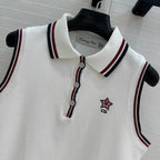 CD Polo Collar Vest Top White Cotton