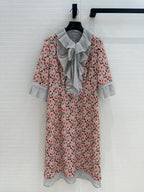 Prada Lace Half-sleeved Dress Pink mix colors Polyester