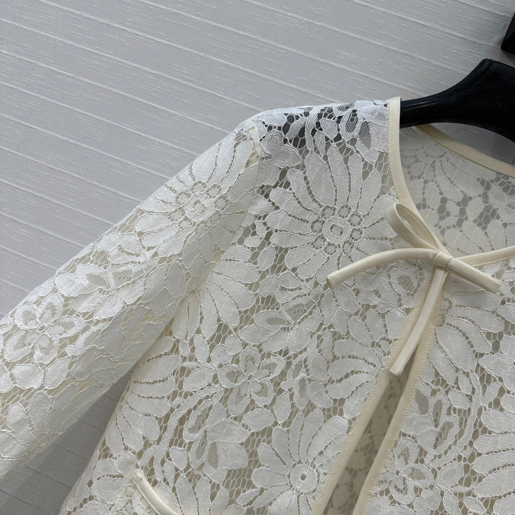 Celine 25 Lace Embroidered Cardigan Jacket White polyester