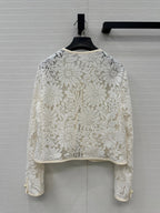 Celine 25 Lace Embroidered Cardigan Jacket White polyester