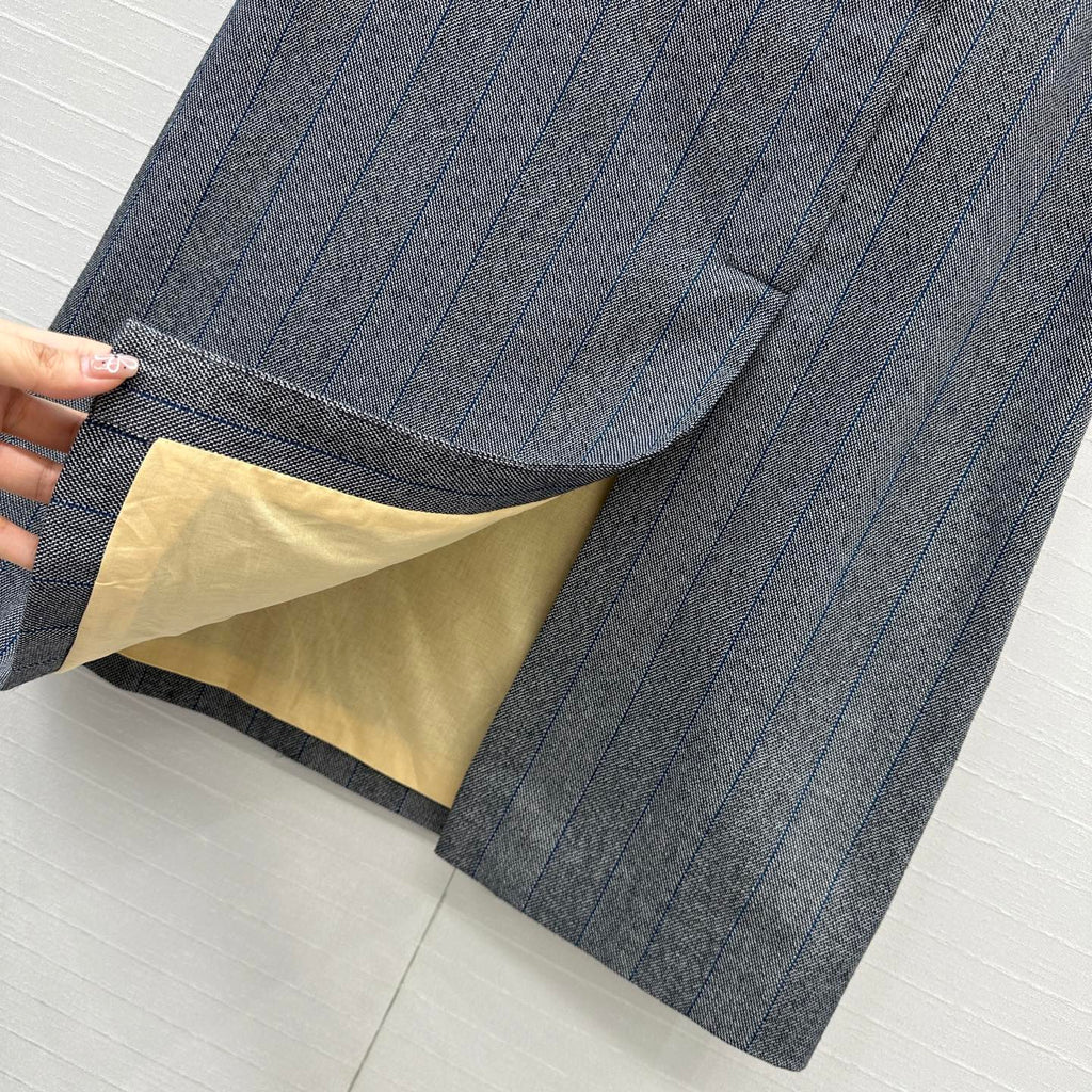Prada Striped Suit Mid-length Skirt Grey Wool Cotton Polyester