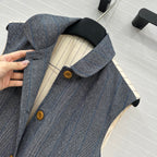 Prada 25 Striped Vest Jacket Grey Wool Cotton Polyester