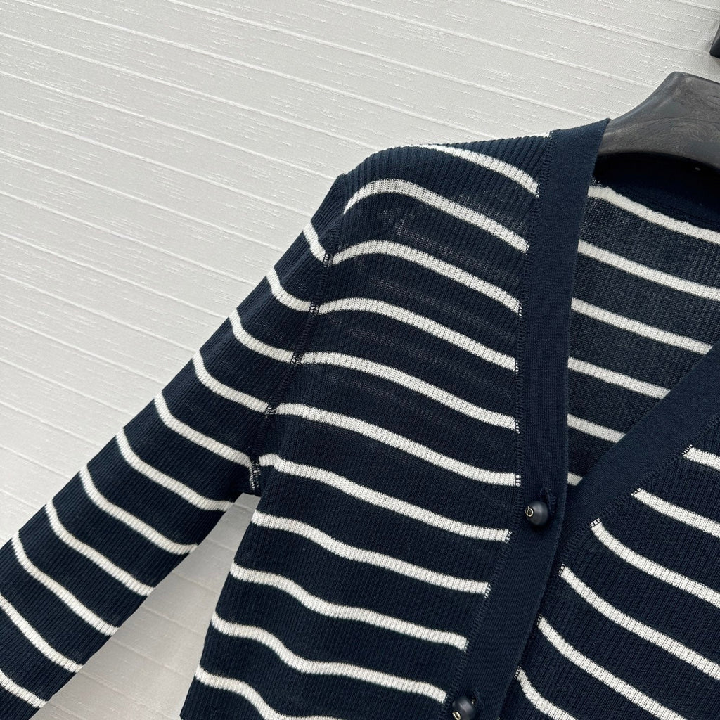 CD 25 Striped Cardigan Black mix White Linen Cashmere