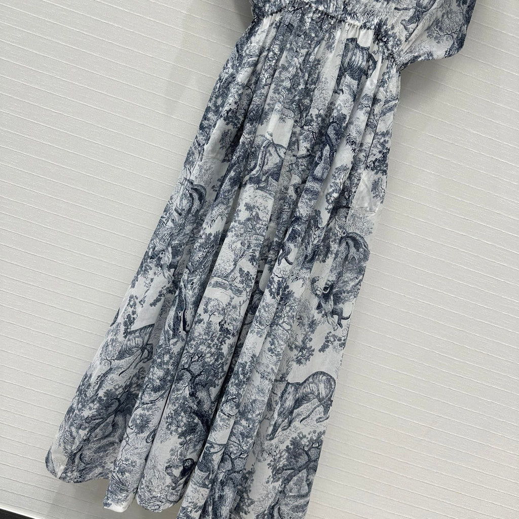 CD 25 Boat Neck Long Skirt Blue White Cotton