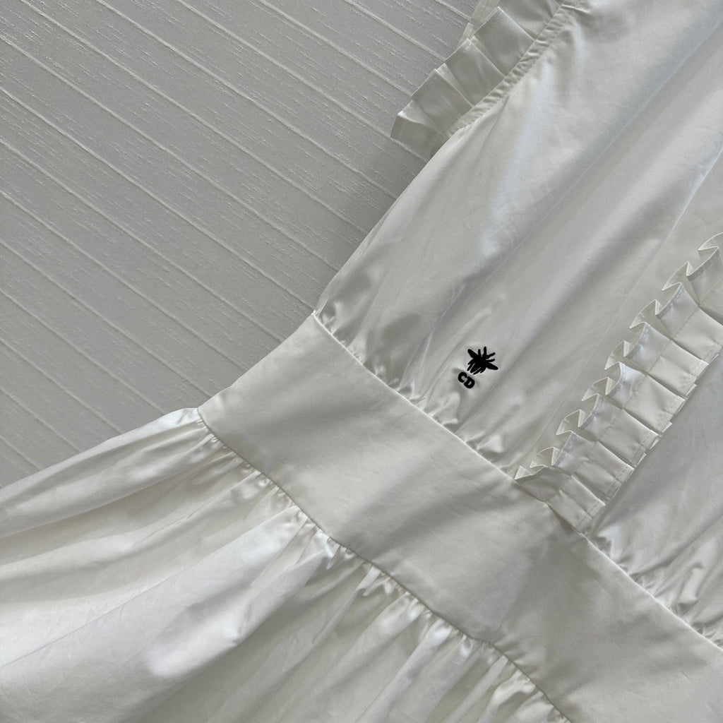 CD 25 Ruffle Sleeve Dress White Cotton