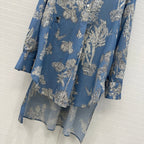 CD 25 Pleated Flared Forest Shirt Blue White Cotton