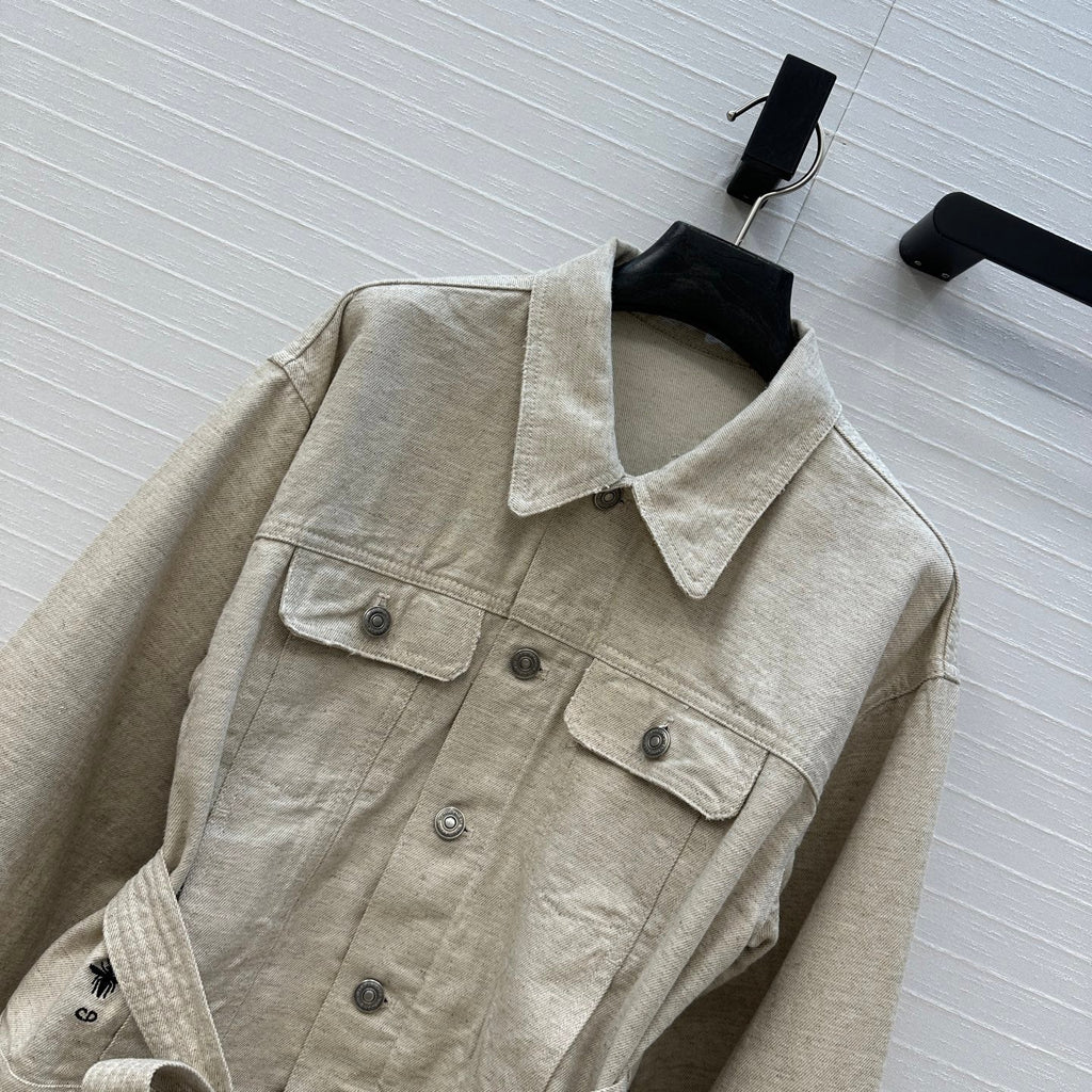 CD 25 Waist Tie Short Jacket Beige Cotton Cashmere