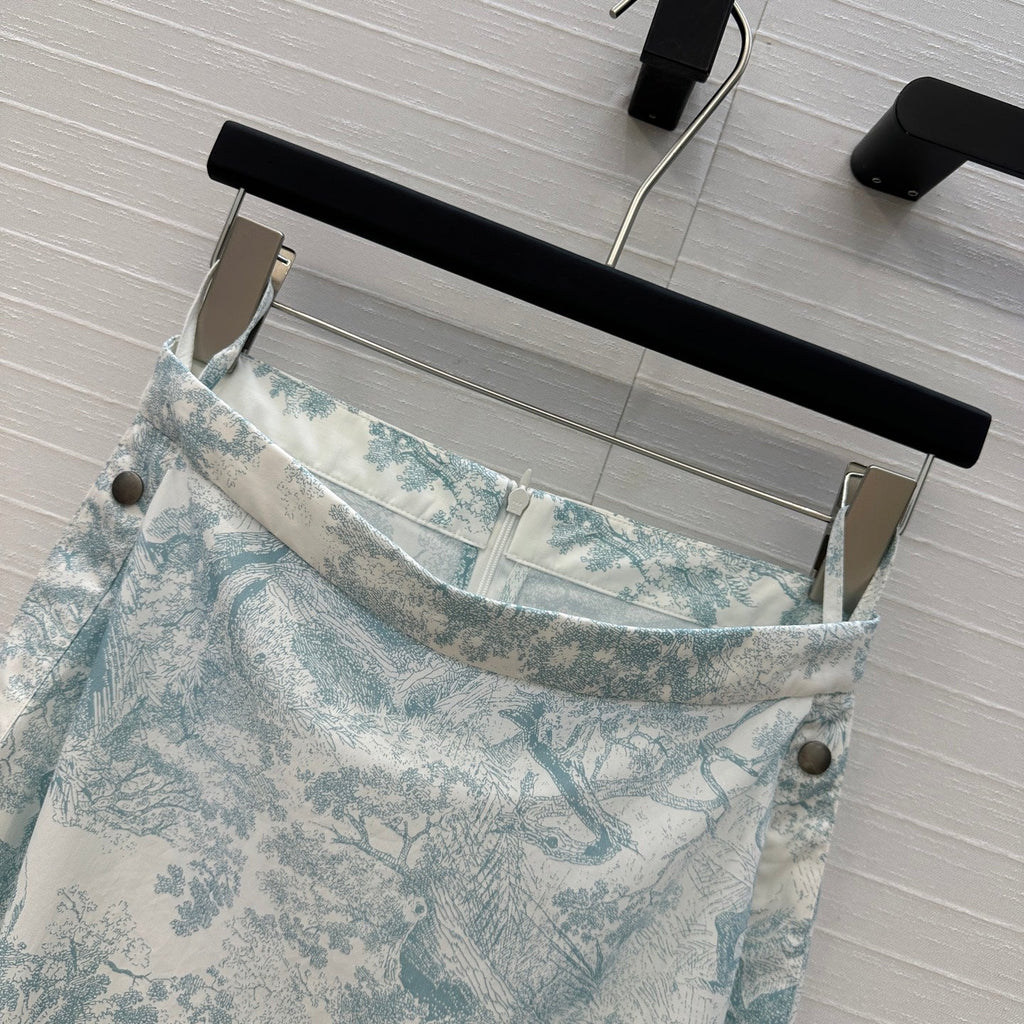 CD 25 Sauvage Jouy Button-down Dress Blue White Cotton