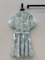 CD 25 Sauvage Jouy Print Button Dress Light Blue mix White Cotton