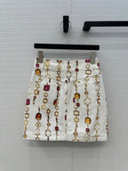LV 25 Bourgoise Series Printed Zipper Denim Skirt White Cotton