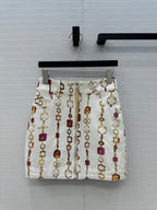 LV 25 Bourgoise Series Printed Zipper Denim Skirt White Cotton