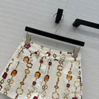 LV 25 Bourgoise Series Printed Zipper Denim Shorts White Cotton