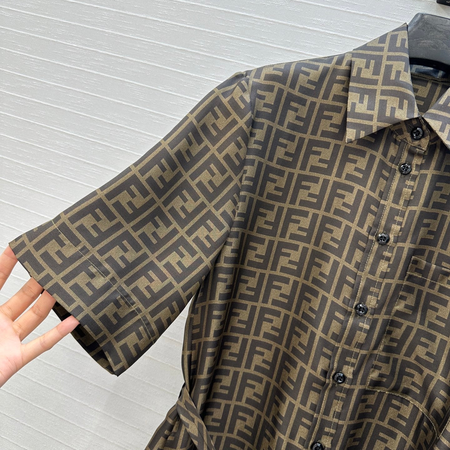 Fendi 25 Shirt Dress Khaki Silk