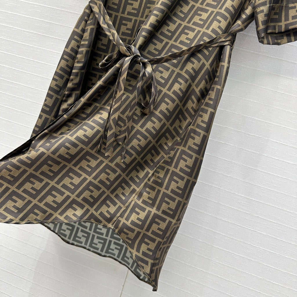 Fendi 25 Shirt Dress Khaki Silk