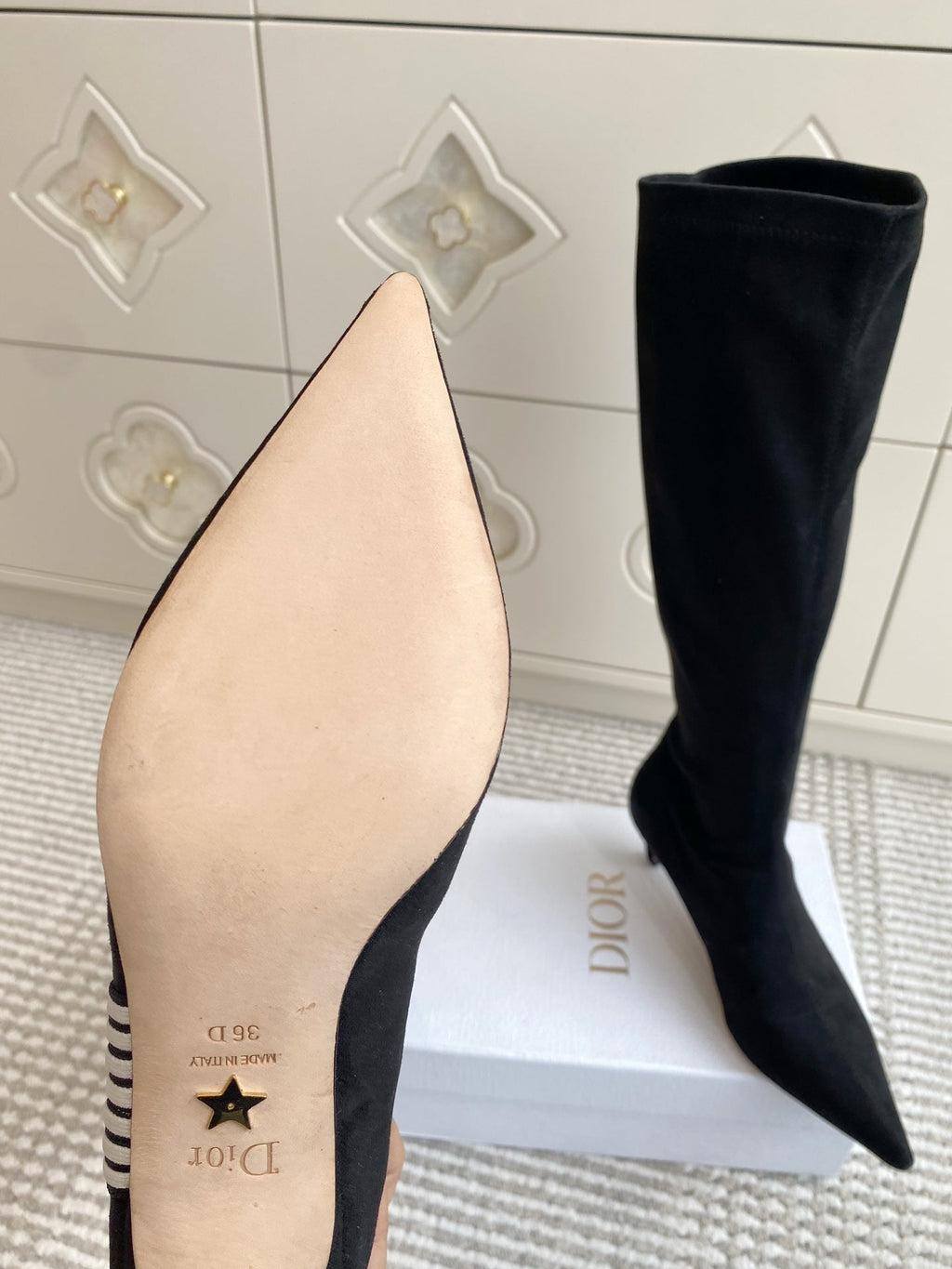 Dior 2025 Tribales Heeled Ankle High Boot 50mm Black White Suede 501201