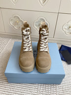 Prada 25 Martin Boot Beige Suede Cowhide 501439