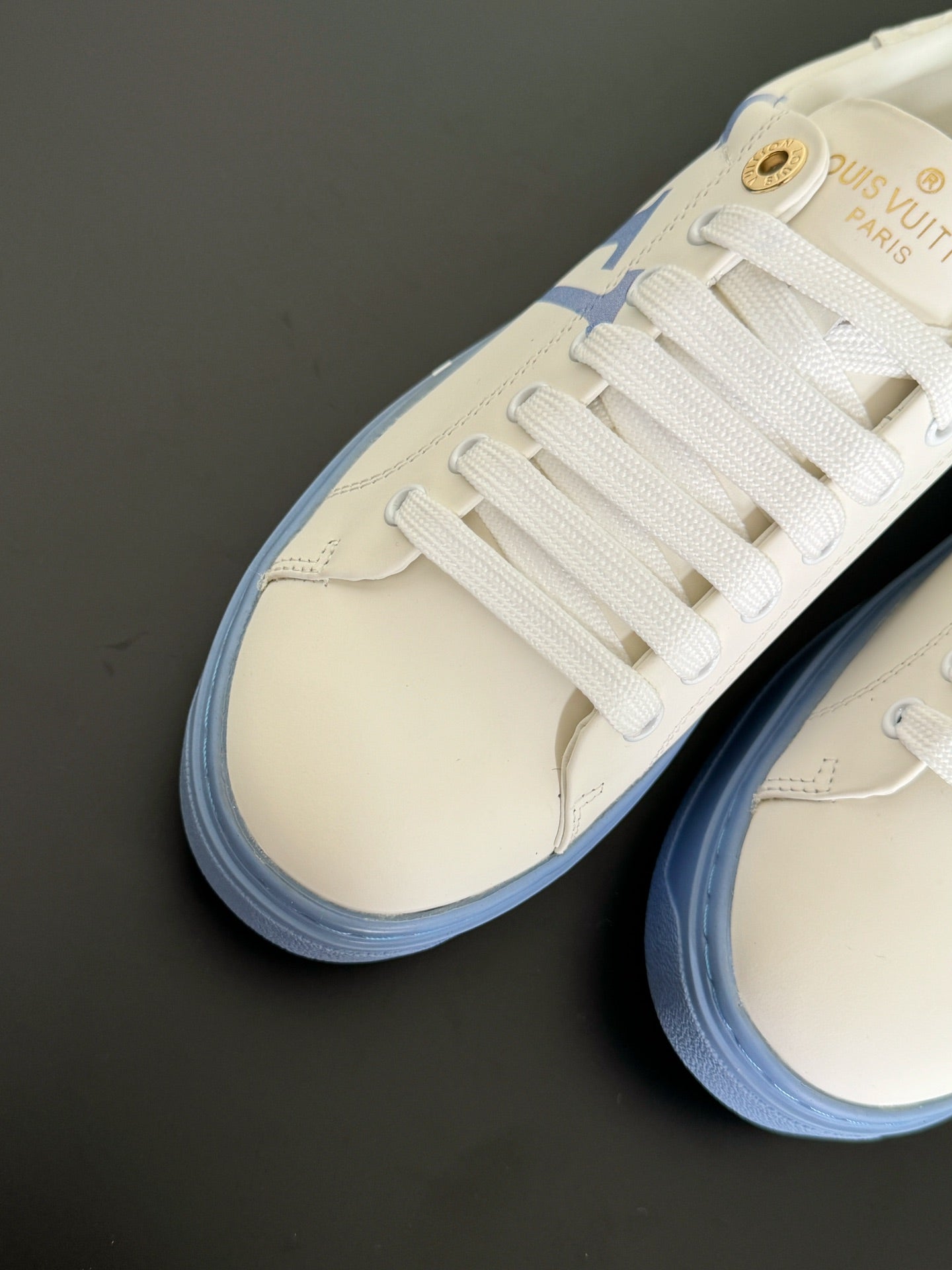 LV Sneakers Time Out  Logo Print White Mix Light Blue Calfskin