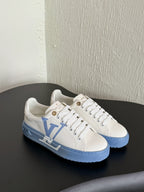 LV Sneakers Time Out  Logo Print White Mix Light Blue Calfskin