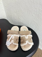 HM Chypre Sandal In Light Brown Mix White Suede And Fleece Lining 961139