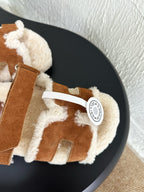 HM Chypre Sandal In Caramel Mix White Suede And Fleece Lining 961140