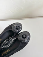 Ballet Flats Black Tweed Grosgrain Flower