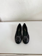 Ballet Flats Black Tweed Grosgrain Flower