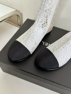 CC Boots Flower White Lace Mesh Black Grosgrain