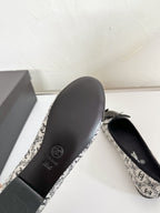 Ballet Flats White Cloth Black Patent Calfskin