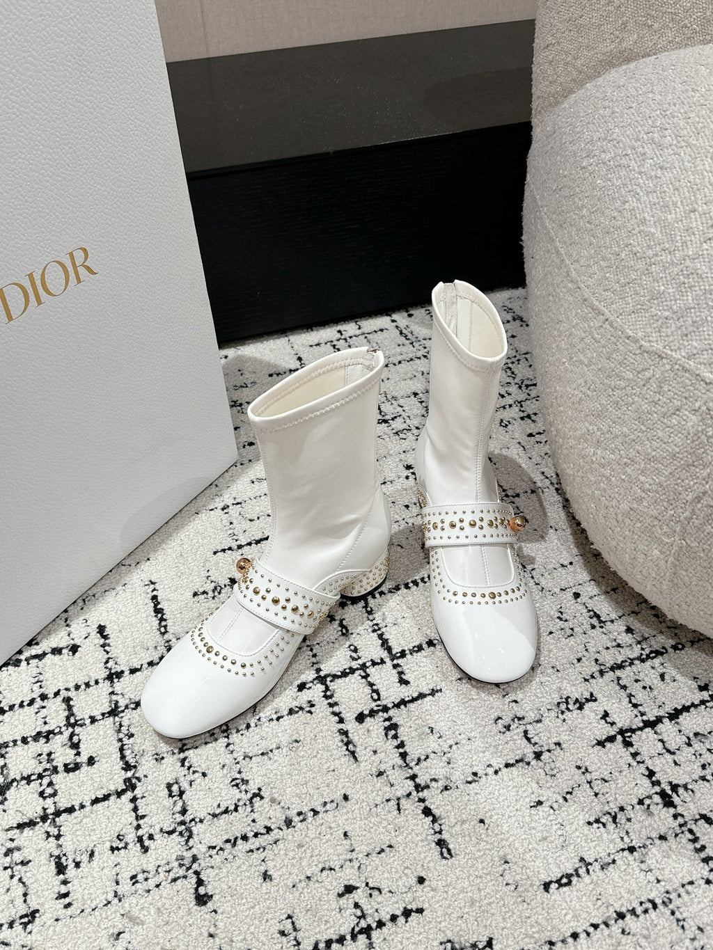 CD Belle-D Heeled Ankle Boot White Lambskin