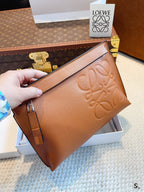 LOE POUCH CLUTCH BAG 30 IN WARM DESSERT CALFSKIN