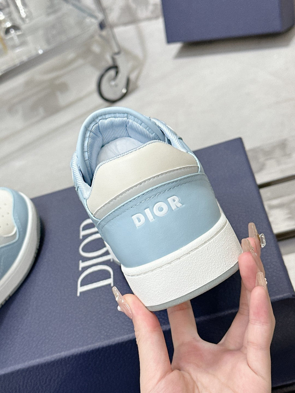 CD B27 Low-Top Sneaker 30mm In Could Blue Monogram Calfskin 100797