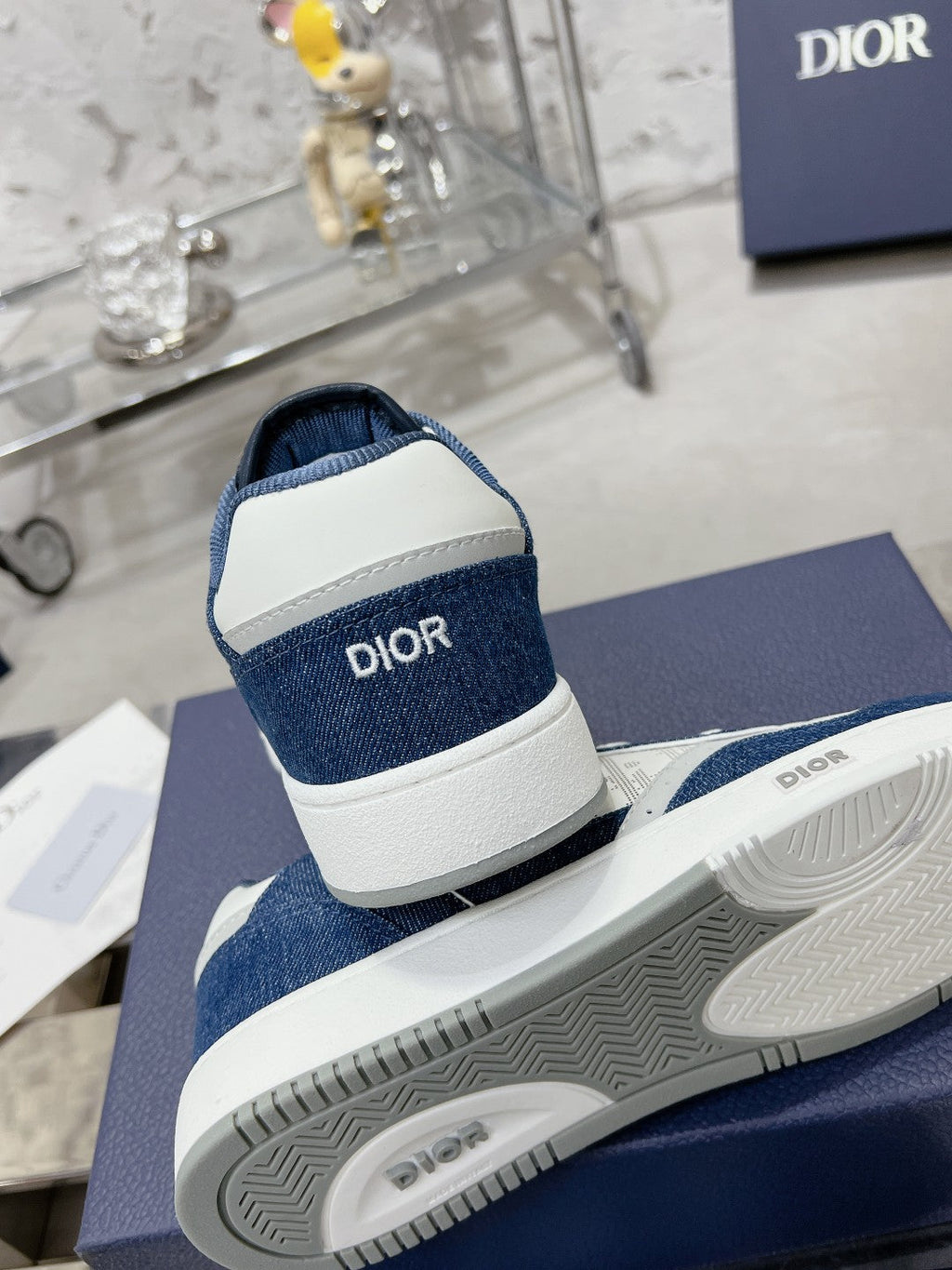 CD B27 Sneaker 30mm In Dark Blue Mix White Denim Fabric 100625