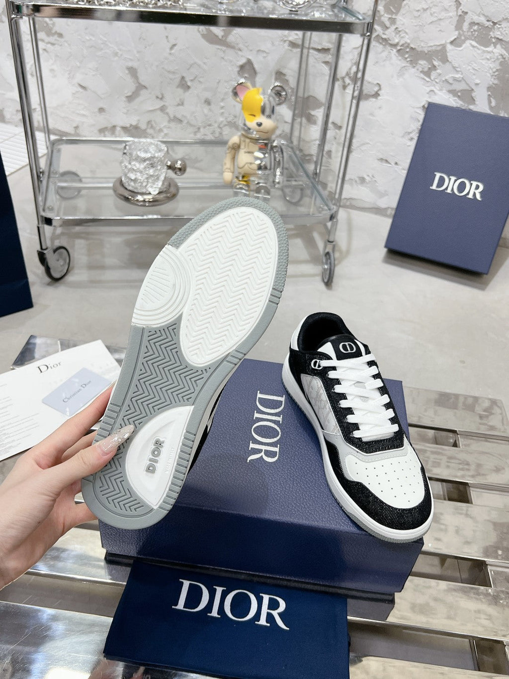 CD B27 Sneaker 30mm In Black Mix White Denim Fabric 100627