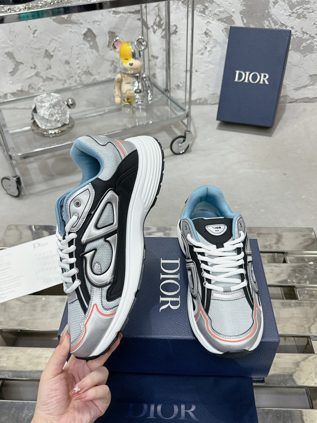 CD B30 Sneaker 35mm In Grey Black Mesh Fabric 100650