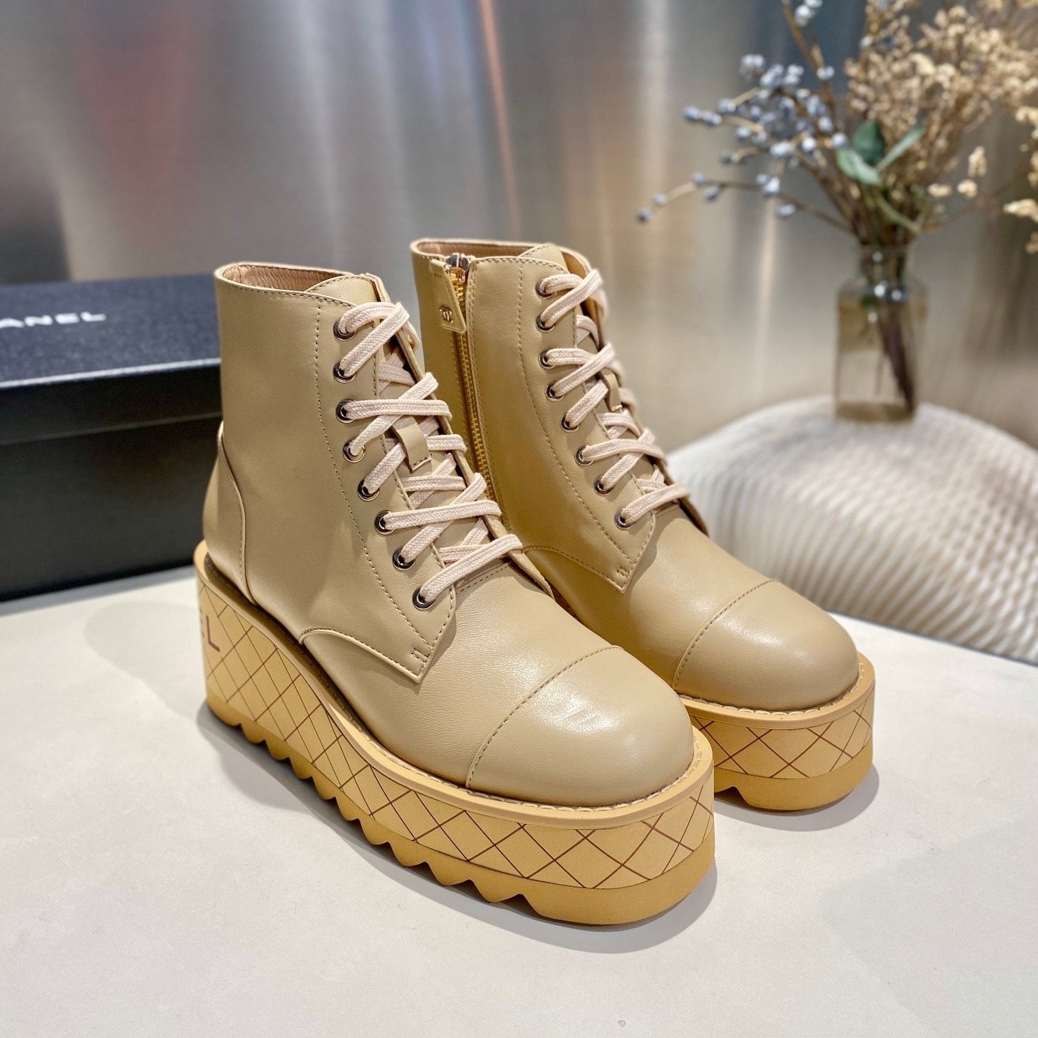 CC Ankle Boots 100m Beige Lambskin