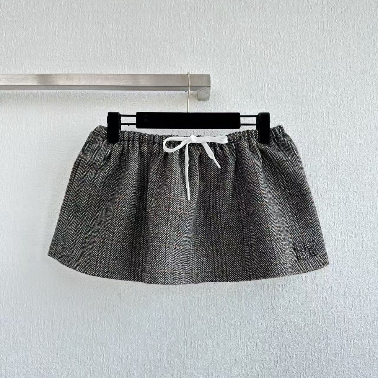 Miu Miu 25 Patterned Rope Skirt Gray Wool Viscose