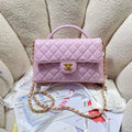 CC 25P Medium Flap Bag 25cm Top Handle Pink Calfskin Gold Hardware