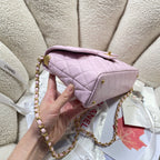 CC 25P Medium Flap Bag 25cm Top Handle Pink Calfskin Gold Hardware