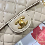 CC 25P Mini Flap Bag 20cm Top Handle Beige Calfskin Gold Hardware