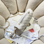 CC 25P Medium Flap Bag 25cm Top Handle Cream Calfskin Gold Hardware