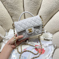 CC 25P Mini Flap Bag 20cm Top Handle Grey Calfskin Gold Hardware