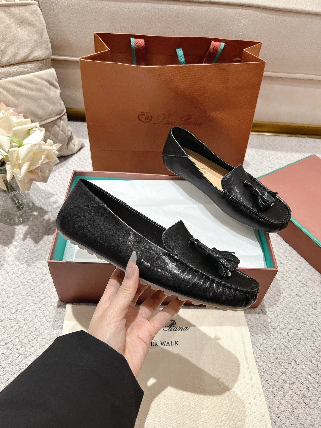 LP Dot sole walk mocassinown Black Leather 215006