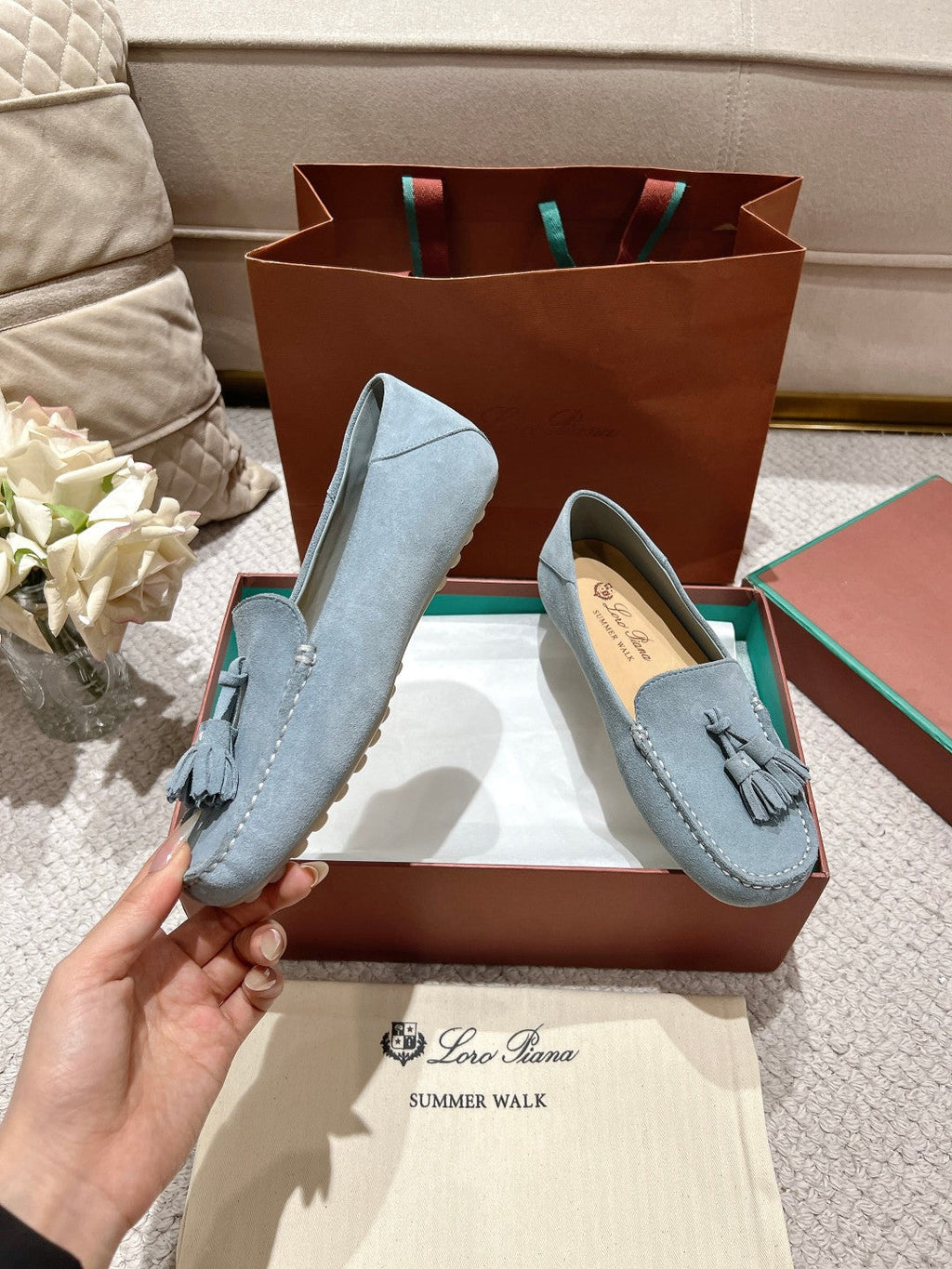 LP Dot sole walk mocassin Demin Blue Suede 214998