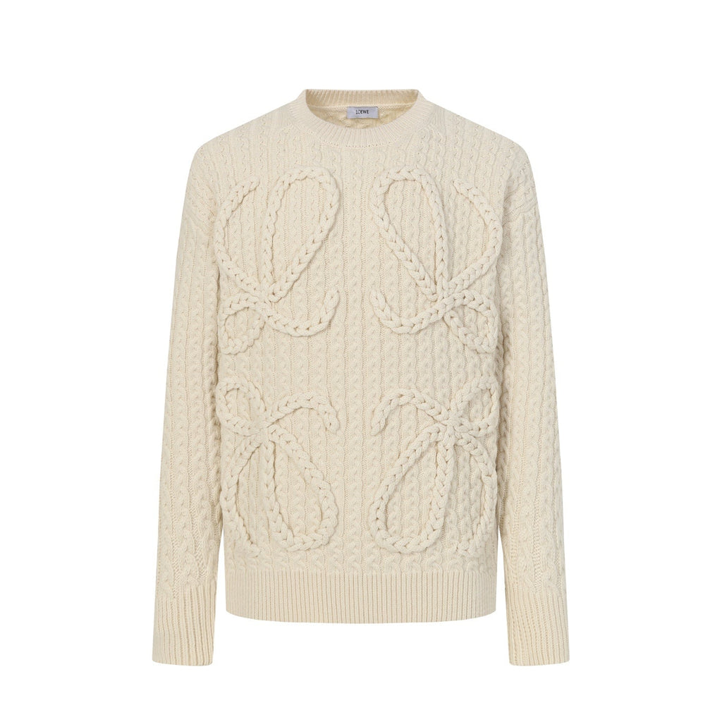 Loewe 2025 Anagram Cable-knit Sweater Cream Wool 315680