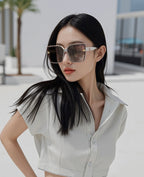 EMBOSSED LOGO GEOMETRIC FRAME SUNGLASSES G4250 IN ACETATE