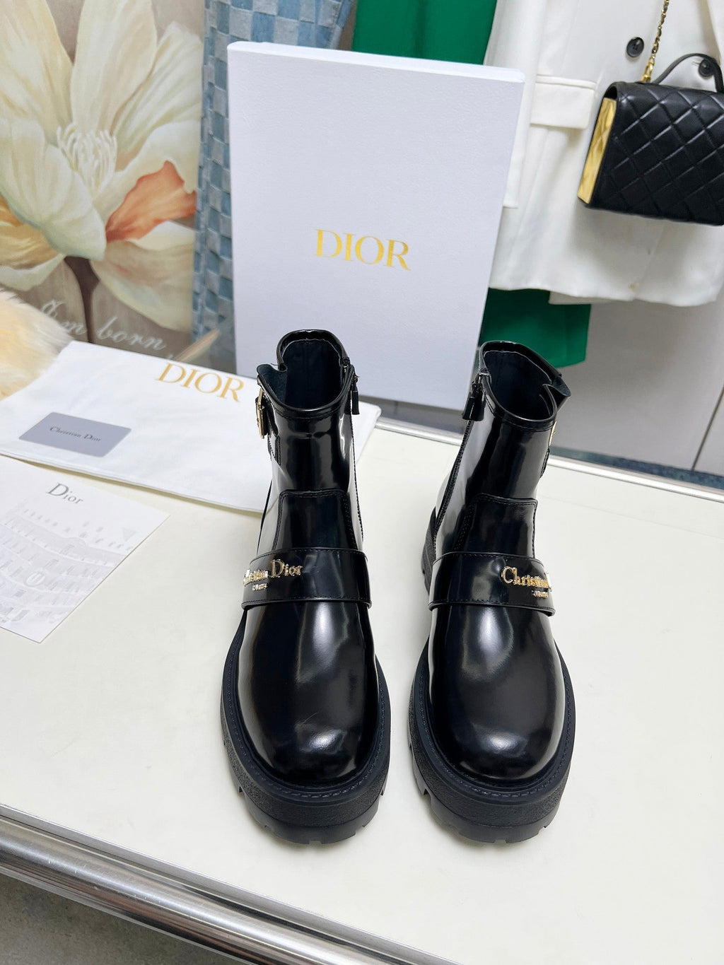CD D-Quest Ankle Boot Glossy Black Calfskin